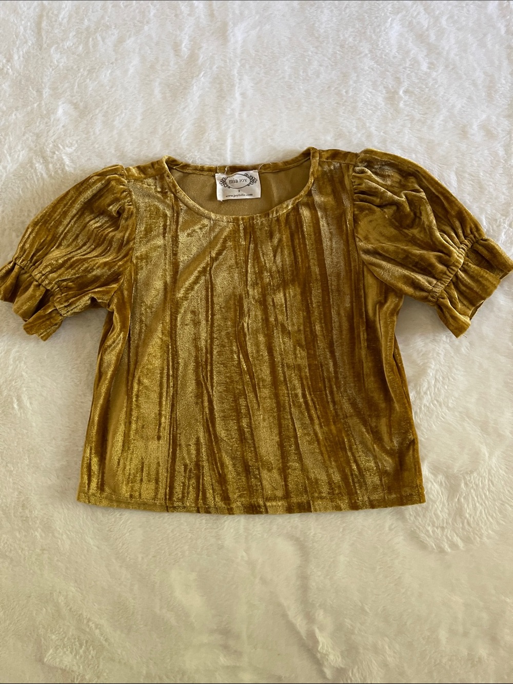 Joyfolie Mustard Gold Velvet Puff Sleeve Tee SZ 8
